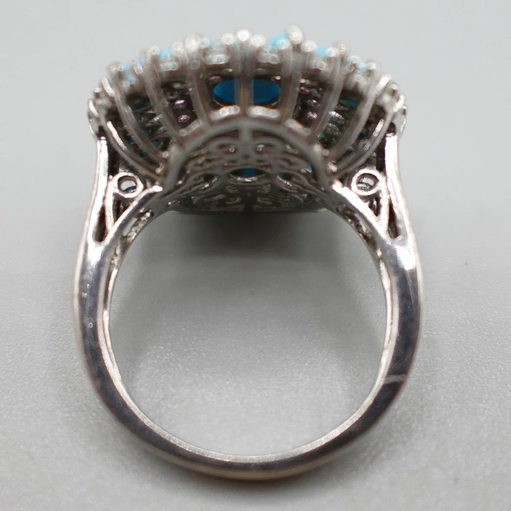 Vintage Sterling Silver Turquoise Cluster Ring Womens Size 8 Blue Pink Statement